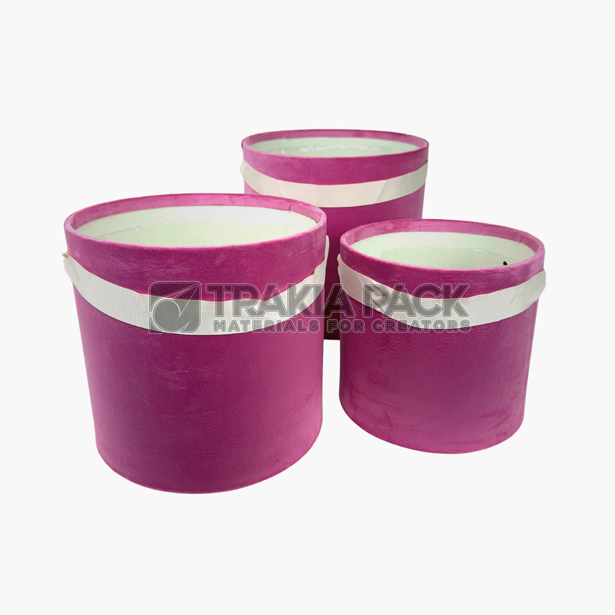 Велурени кутии без капак с дръжка 3бр/25х22см - розови