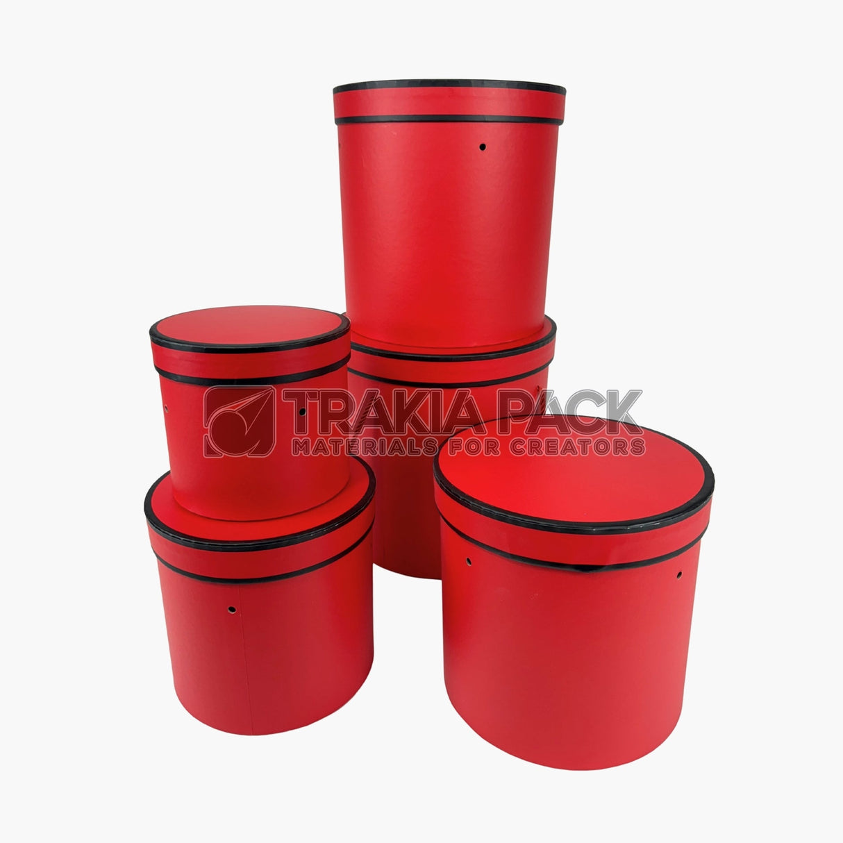 Кутии с кант цилиндрични 5бр/25х25х25см - червени