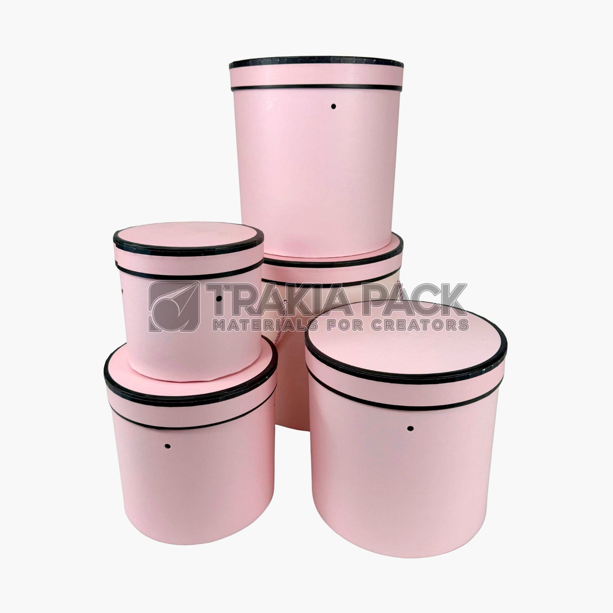 Кутии с кант цилиндрични 5бр/25х25х25см - розови