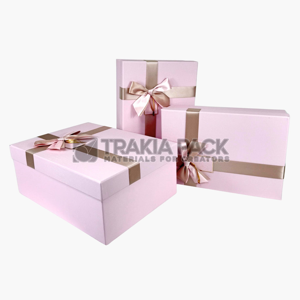 Подаръчни кутии с панделка големи 3бр/39х28х15см - розови