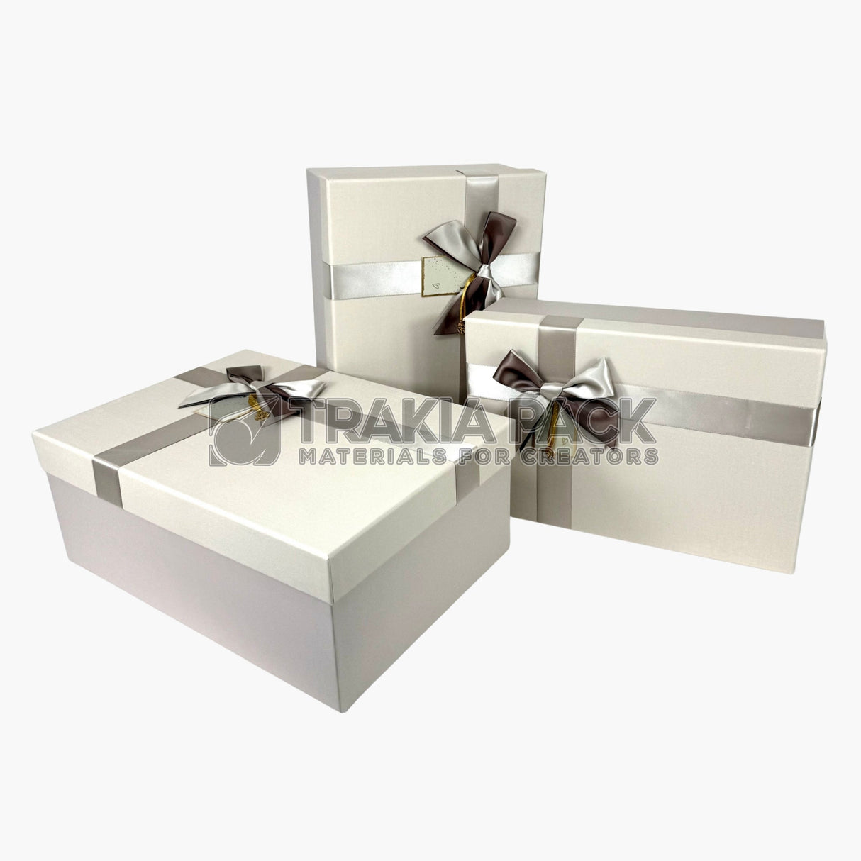 Подаръчни кутии с панделка големи 3бр/39х28х15см - екрю