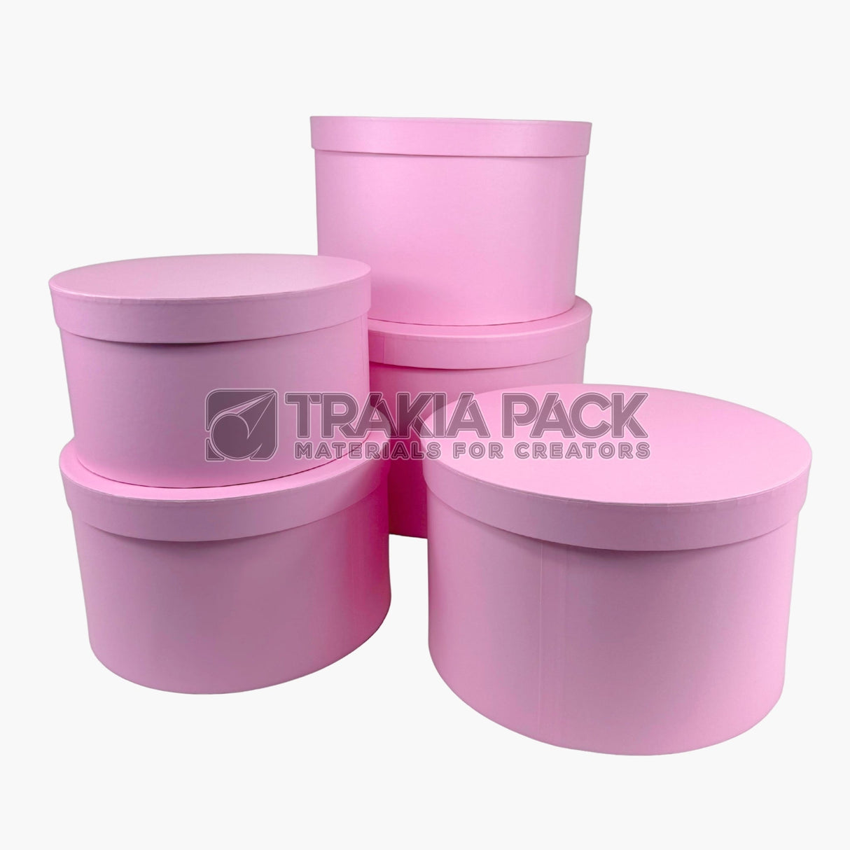 Кутии кръгли средна височина 5бр/32х21см - розови