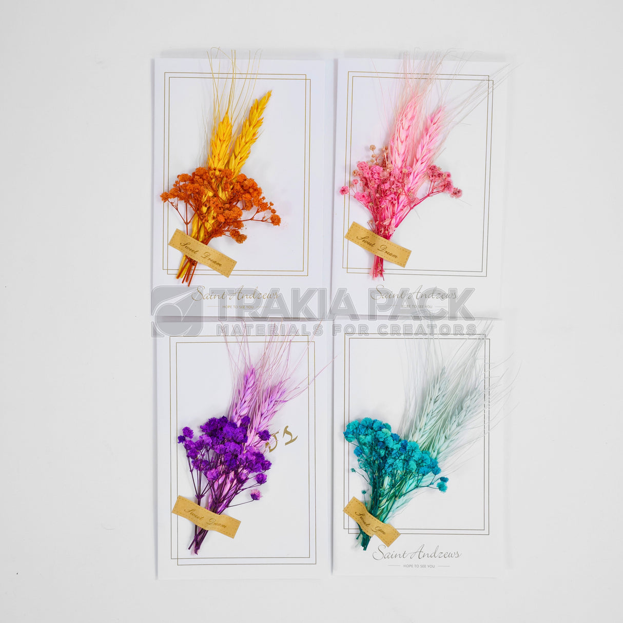 Картички със сухо цвете Житен клас 3Д 4бр/ 9х16см