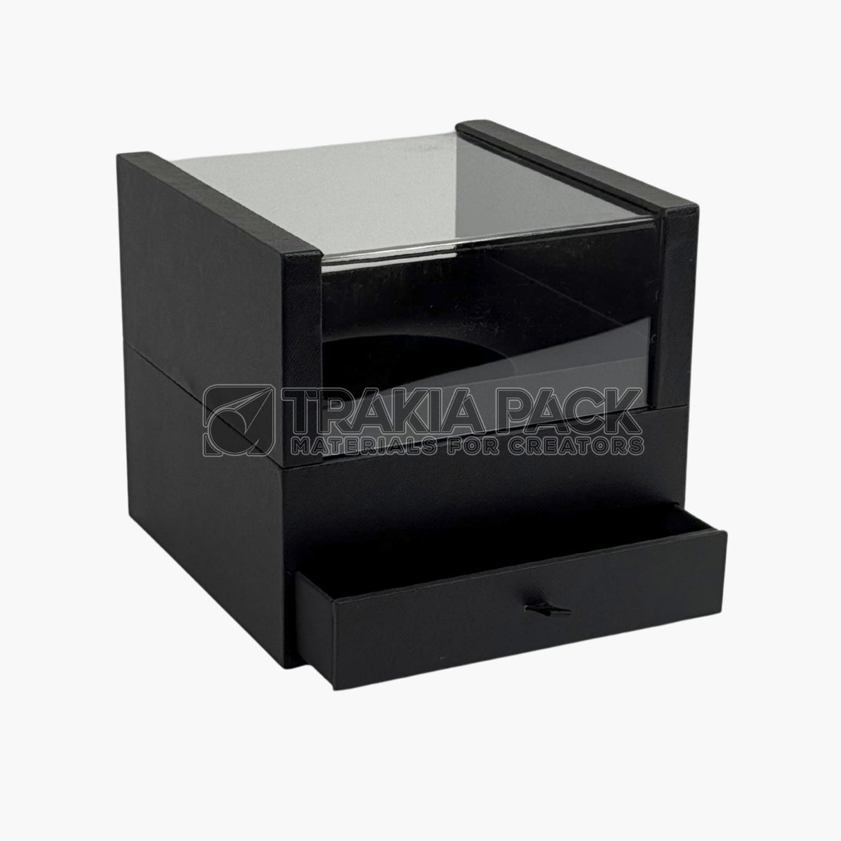 Отваряща кутия с чекмедже и прозрачен капак 17,5х17,5х16см - черна