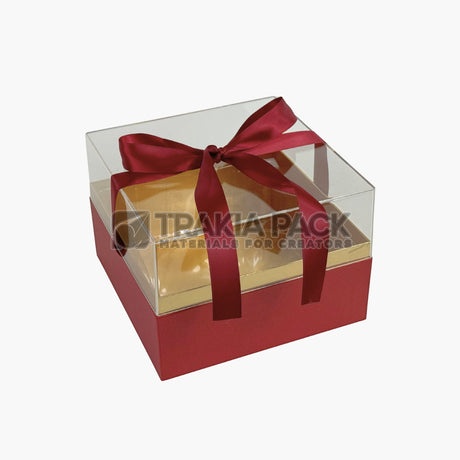 Квадратна кутия с прозрачен капак 20х20х13см - червена