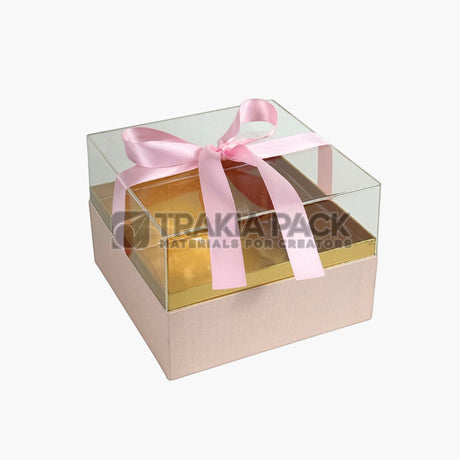 Квадратна кутия с прозрачен капак 20х20х13см - розова
