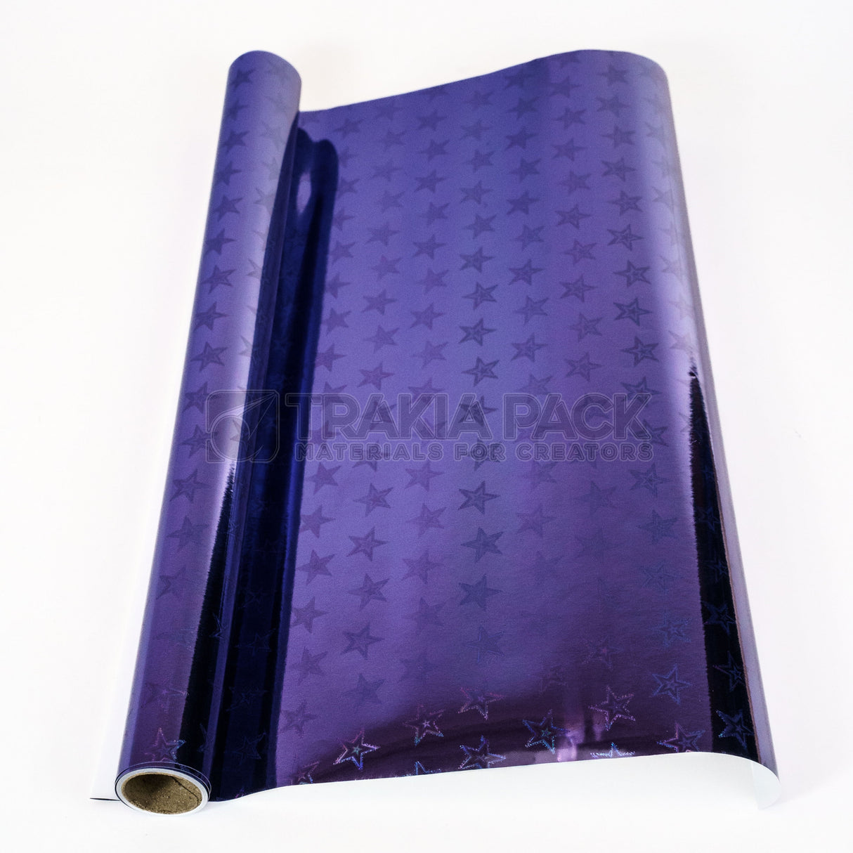 Хартия металик/ холограмна ролка - 43х270см - лилава/звездички
