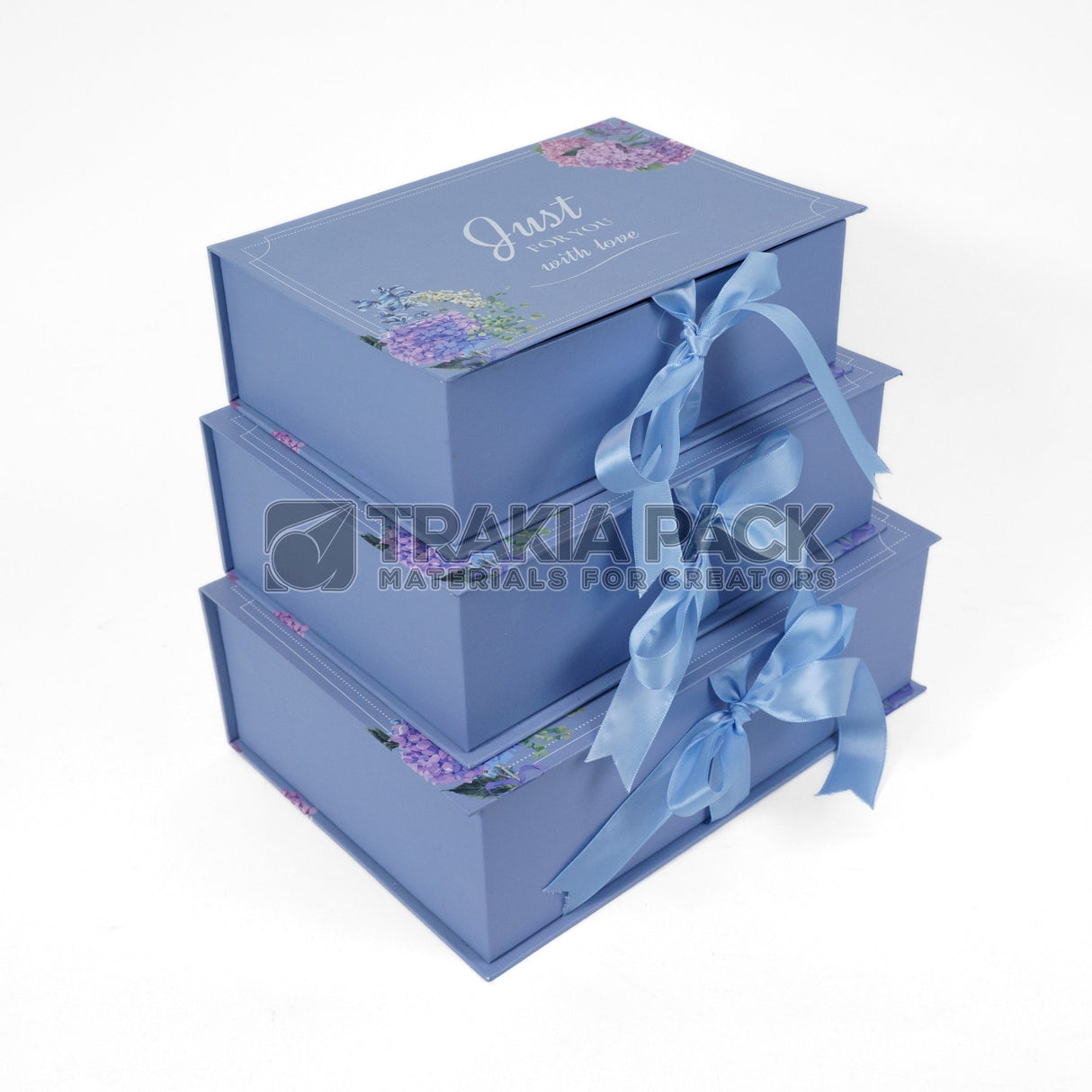 Кутии с надпис и панделка сини 3бр/ 30х21х10см