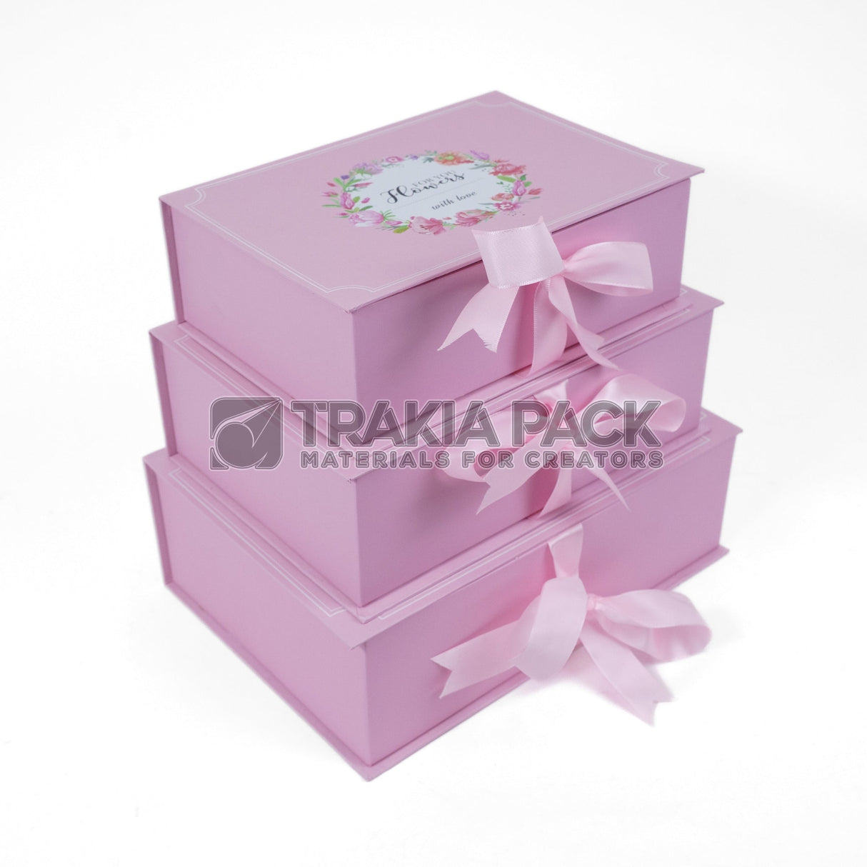 Кутии с надпис и панделка розови 3бр/ 30х21х10см
