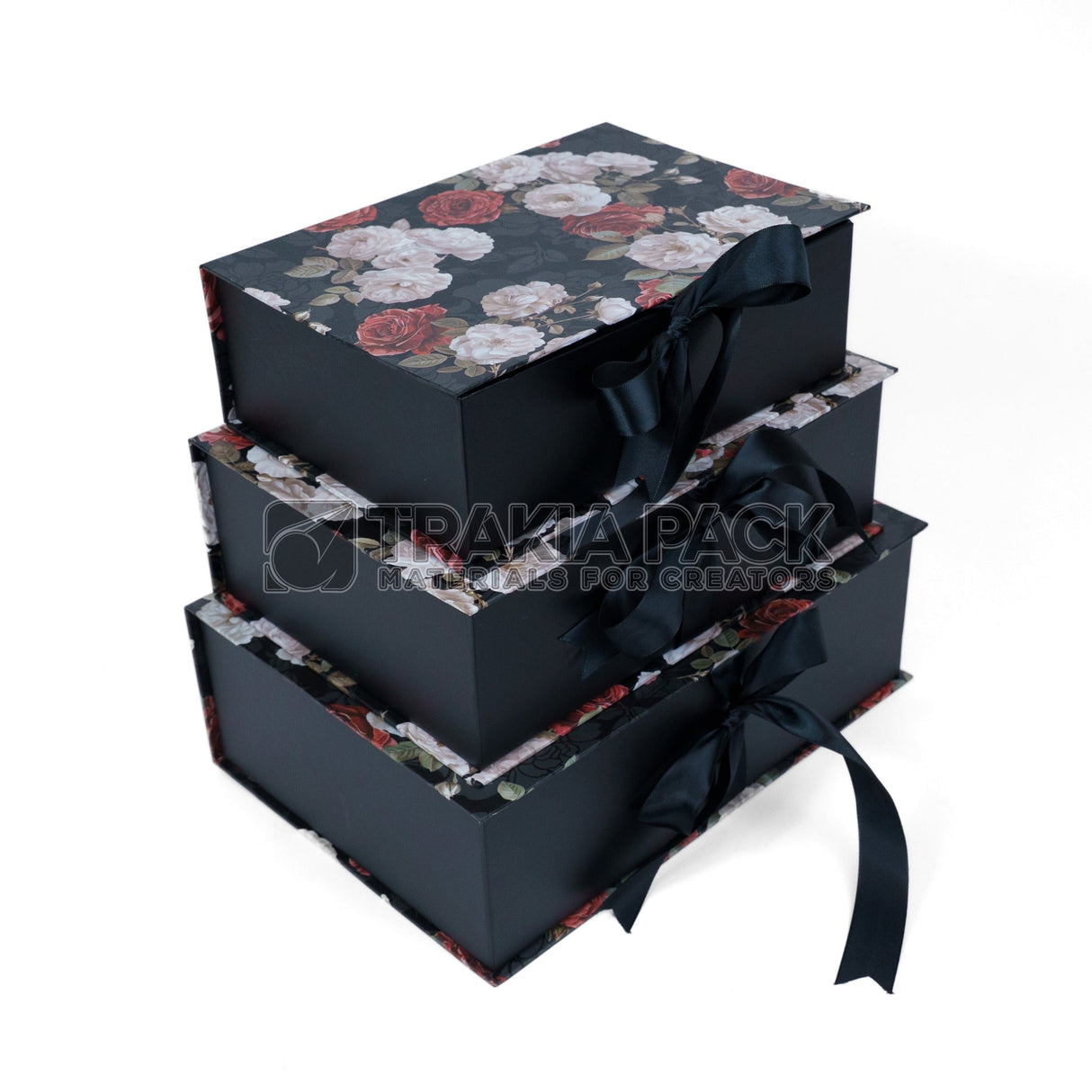 Кутии флорални с панделка черни 3бр/ 30х21х10см