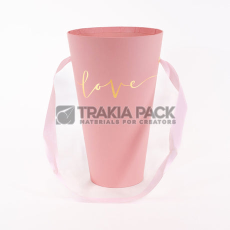 Кутия конус без капак с връзка 13,5х22х8см - розова