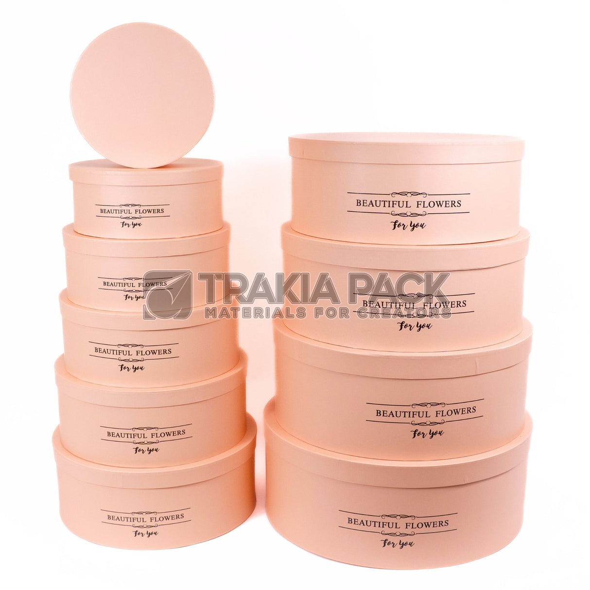 Кутии кръгли лукс Beautiful Flowers 10бр/ 52х52х19,5см - розови