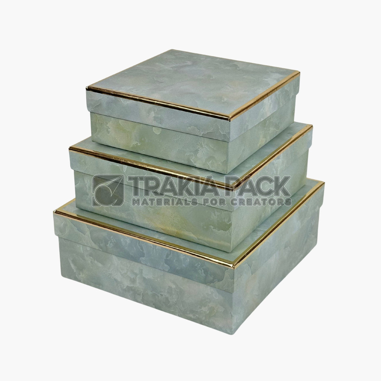 Кутии квадратни мраморен ефект - 3бр/23х23х9см - зелени