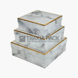 Кутии квадратни мраморен ефект - 3бр/23х23х9см - бели