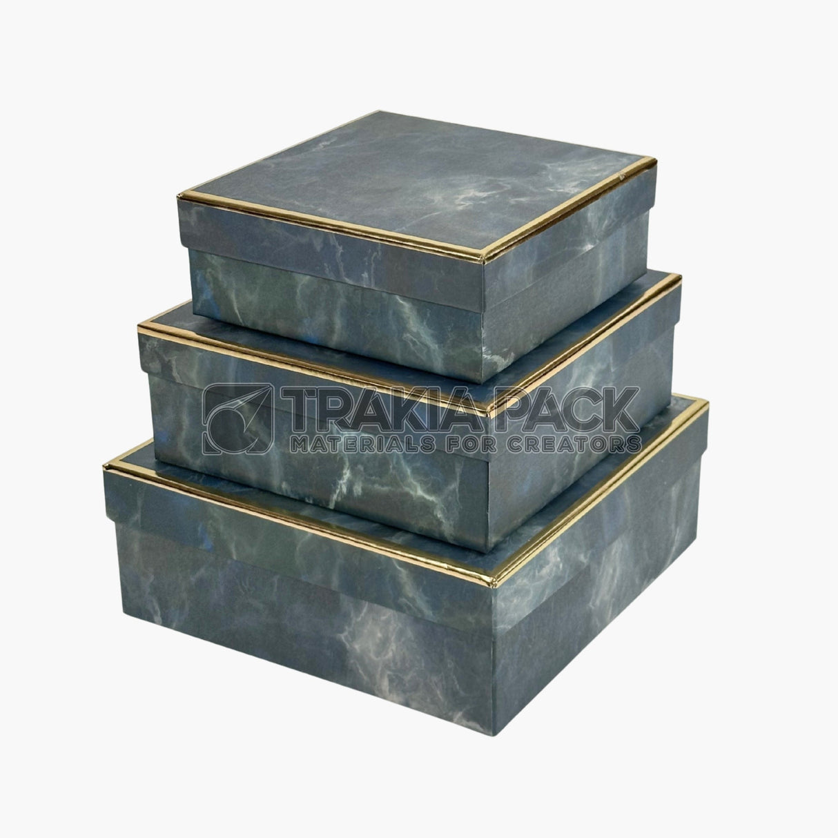Кутии квадратни мраморен ефект - 3бр/23х23х9см - сиви