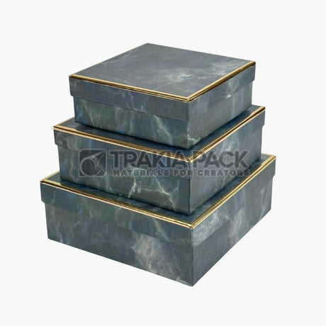 Кутии квадратни мраморен ефект - 3бр/23х23х9см - сиви