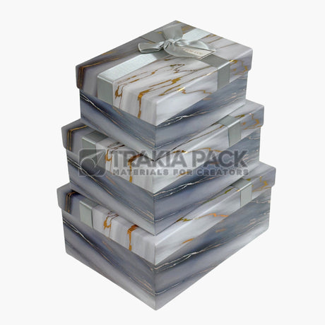 Кутии с панделка мраморен ефект - 3бр/25,5х19,5х11,5см