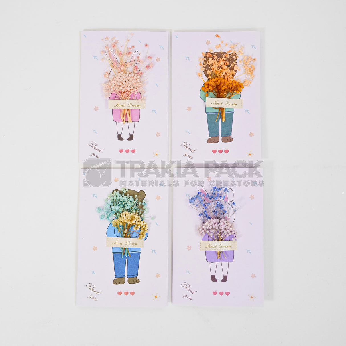 Картички със сухо цвете Животно 3Д 4бр/ 9х16см