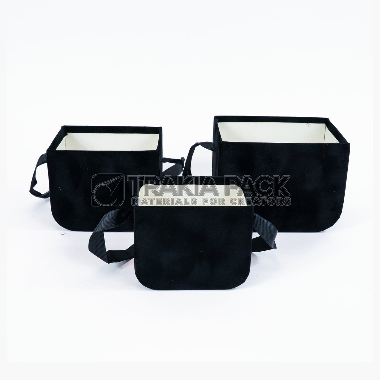 Велурени кутии без капак с дръжка 3бр/17х12,5х13см - черни