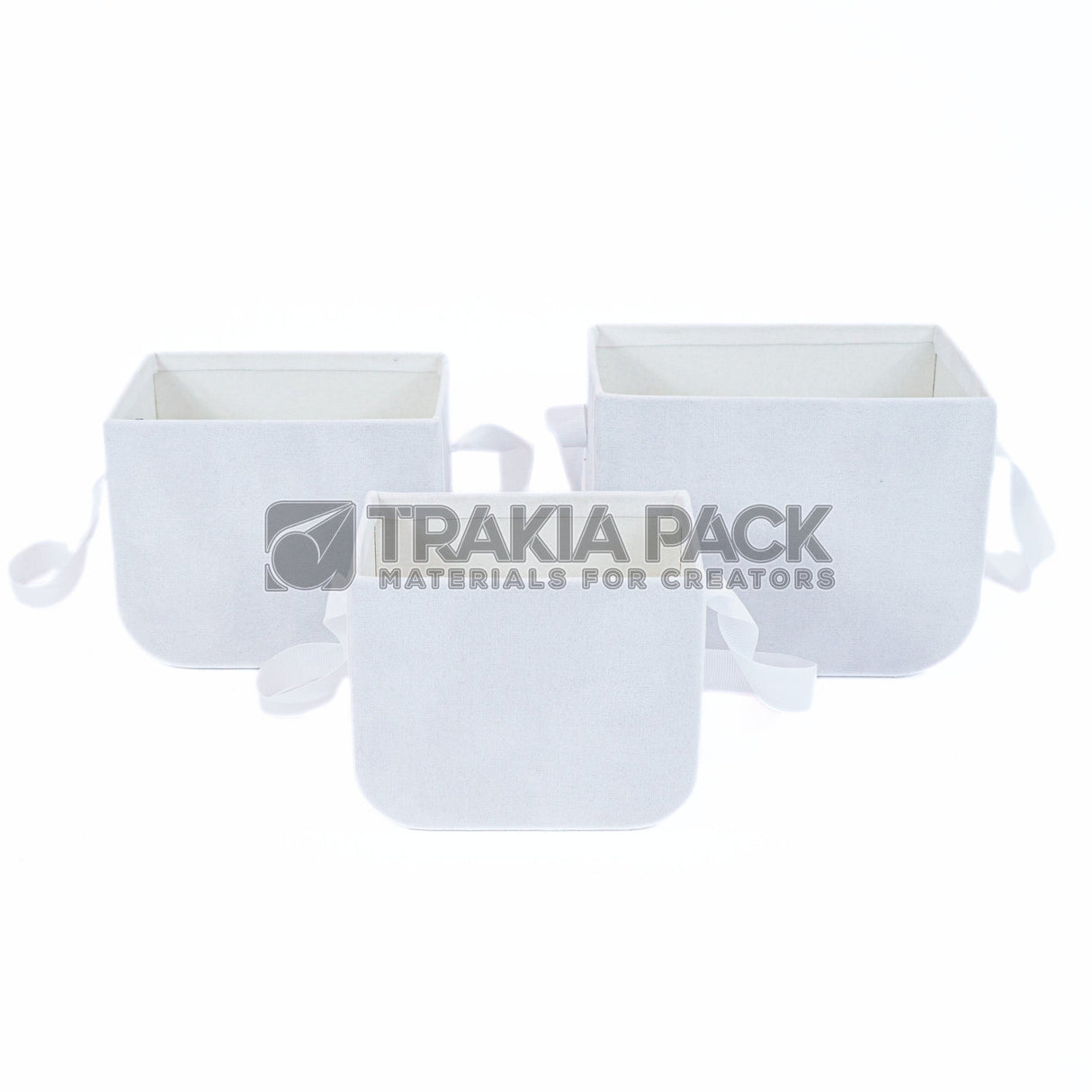 Велурени кутии без капак с дръжка 3бр/17х12,5х13см - бели