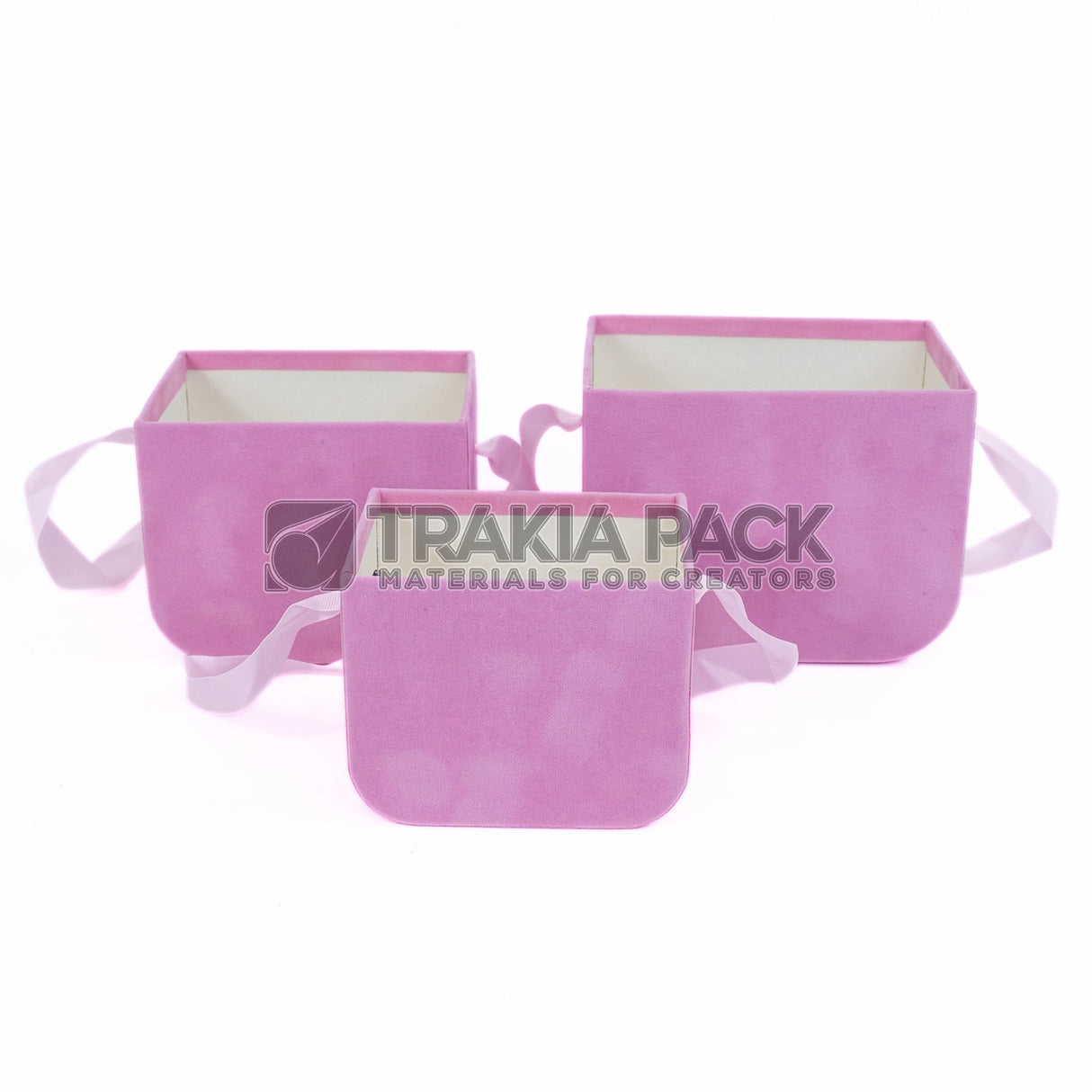 Велурени кутии без капак с дръжка 3бр/17х12,5х13см - розови