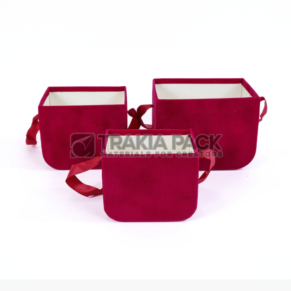 Велурени кутии без капак с дръжка 3бр/17х12,5х13см - червени
